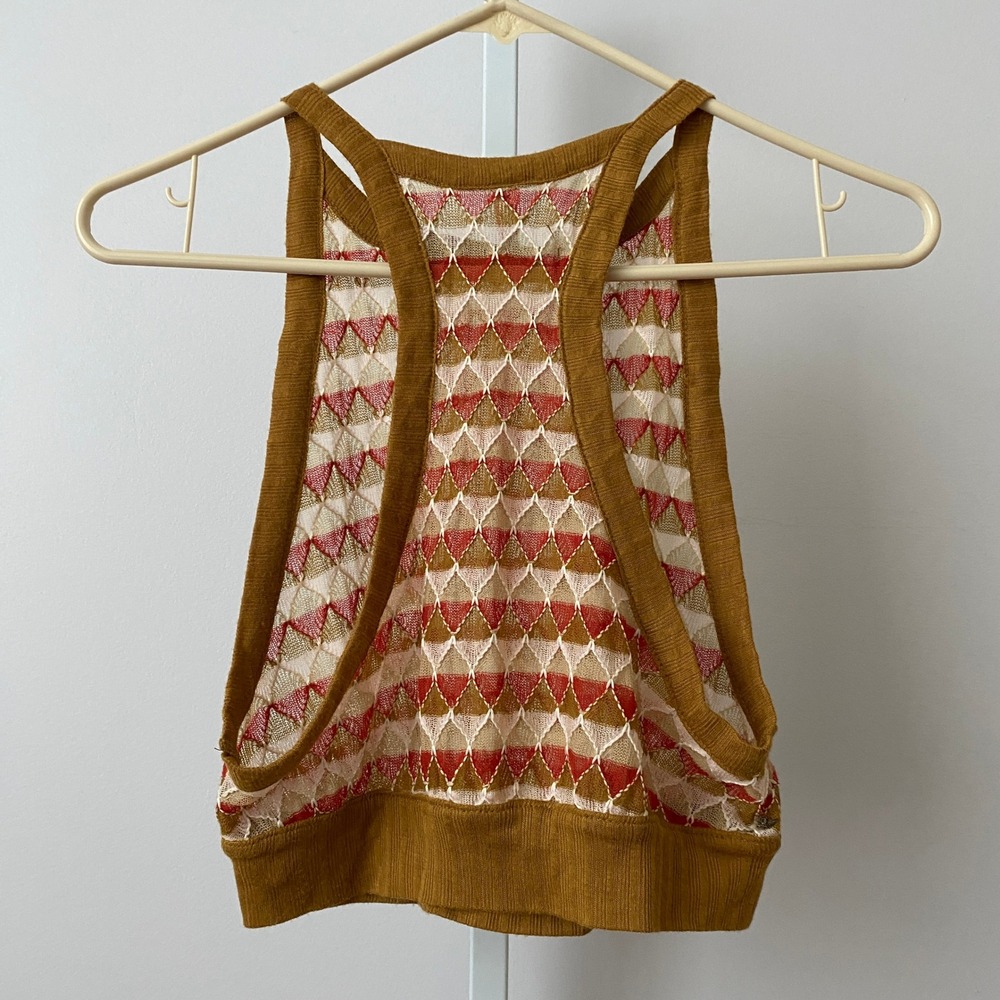Intimately Free People Boho Geometric Knit Mesh Racerback Tank Top Small S Brown - Picture 6 of 6
